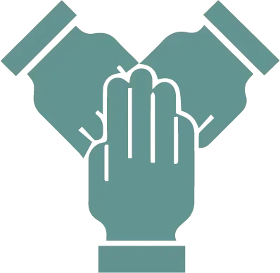 Illustrated hands joined in support